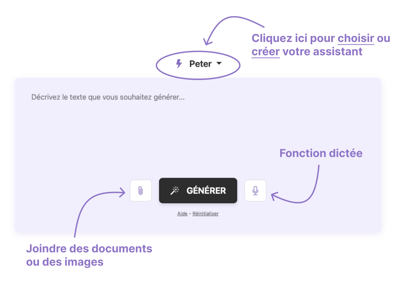 Interface de génération de texte – avec document joint