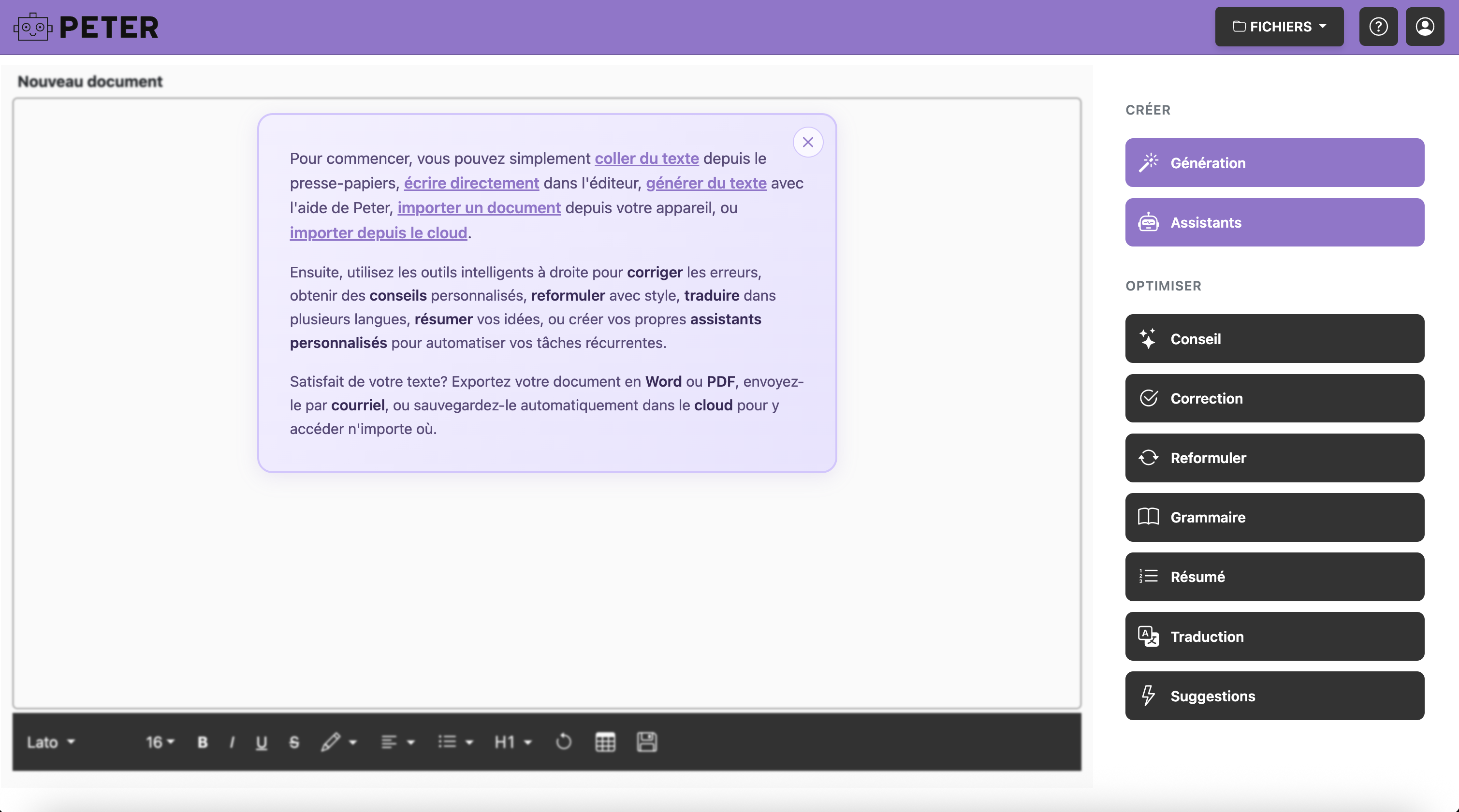 Nouvelle interface de l'éditeur Peter 2.0