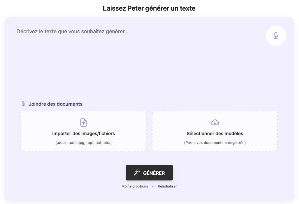 Options avancées de génération de texte